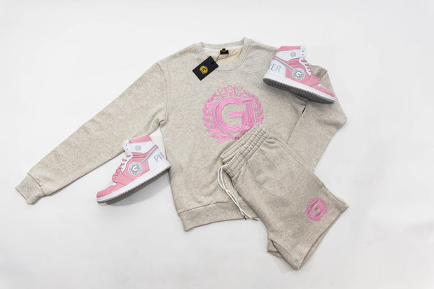 Men's Custom Grey and Pink French Terry Cotton Short Set